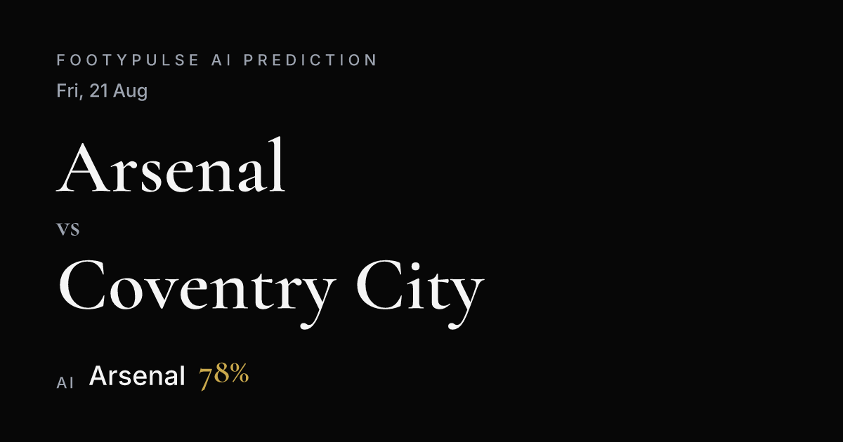 Arsenal vs Coventry City Prediction: AI Backs a 78% Arsenal Win